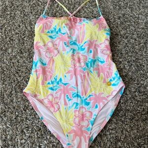 Pink Palm Puff Caya Swim One Piece in Sherbet Swirl